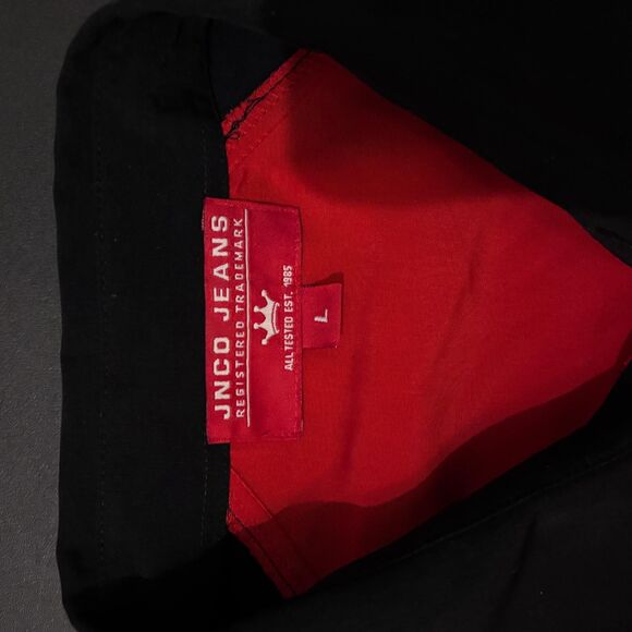 JNCO JEANS Shirt Men's Size L Red Black Button-Up Short Sleeve DRagon wrap aroun - Picture 5 of 11